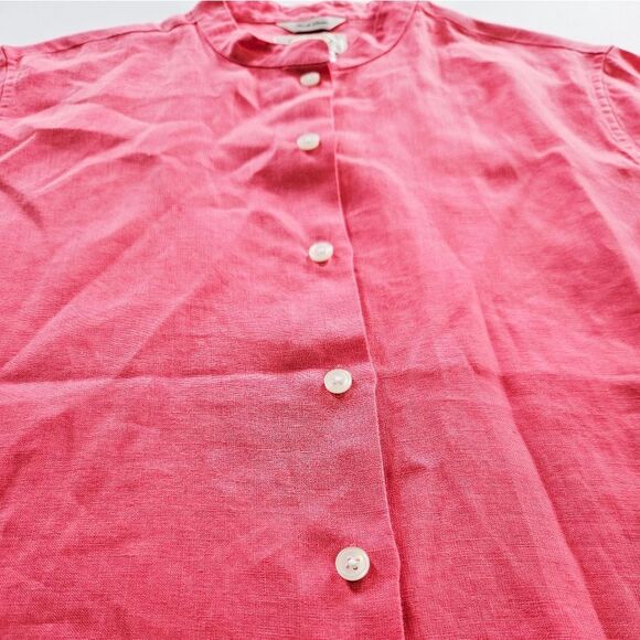Vintage Talbots 100% Irish Linen Cap Sleeve Mandarin Collar Button Down Shirt M - Picture 3 of 7